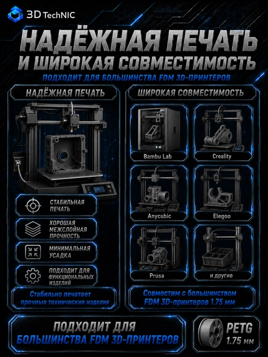 Пластик для 3D принтера, филамент PETG 1.75 мм, 1 кг