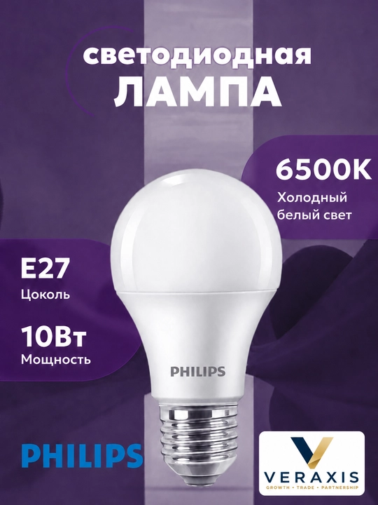 Lampa светодиодная LED E27 10Вт 6500К, холодный белый свет для дома