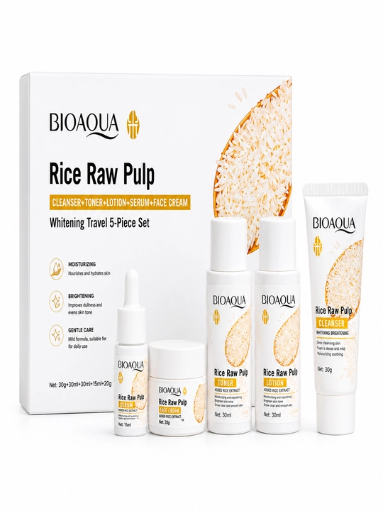 BIOAQUA Rice Raw Pulp Осветляющий и увлажняющий дорожный набор для ухода 5 предметов