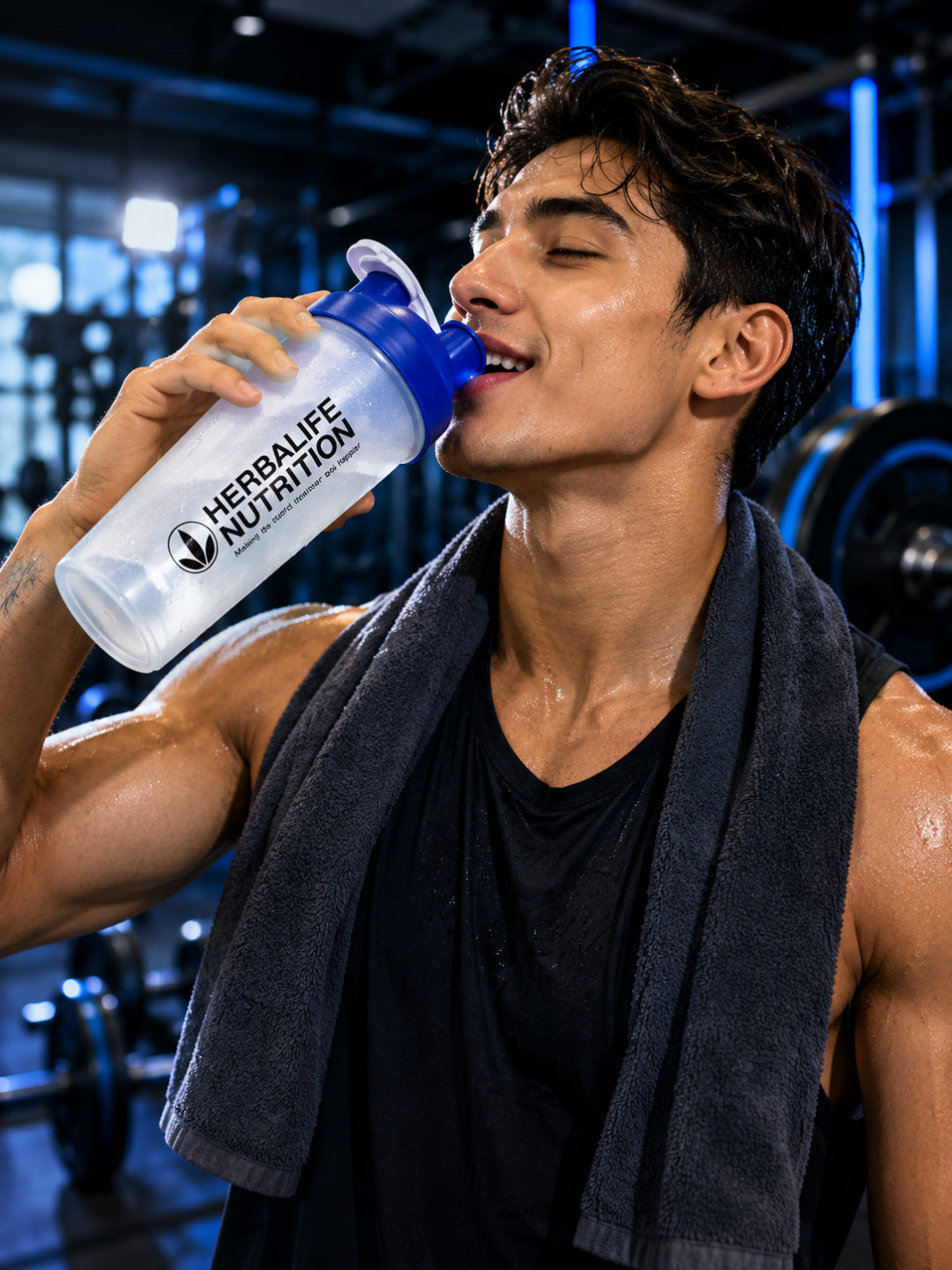 Protein va kokteyllar uchun qopqoqli sport sheykeri, aralashtirish shishasi