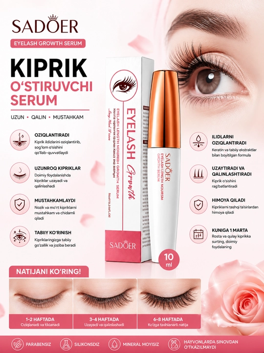 Kipriklar va qosh o‘sishi uchun SADOER zardobi, 10 ml