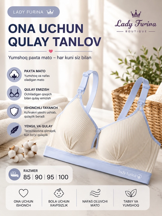 Lady Furina emizikli onalar uchun byustgalter, paxtali va qulay model - 