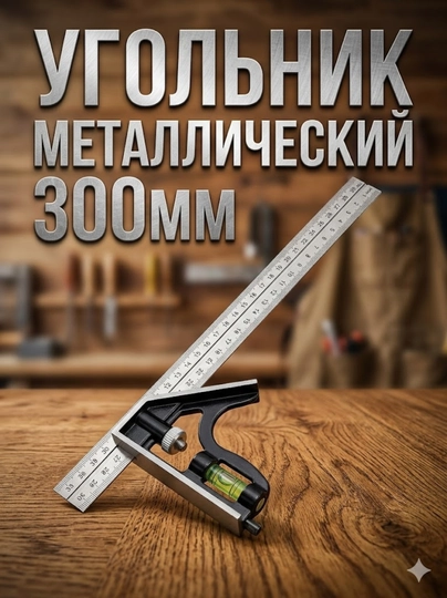 Угольник металлический, линейка, уровень 300 мм - 
