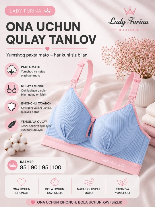 Lady Furina emizikli onalar uchun byustgalter, paxtali va qulay model - 