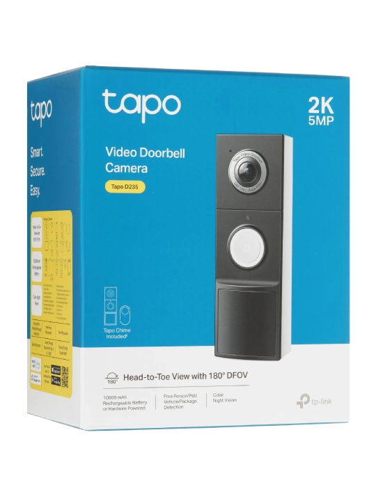 TP-Link Tapo D235 Smart video eshik qo‘ng‘irog‘i, 2K 5MP, Wi-Fi, AIni aniqlash, IP66