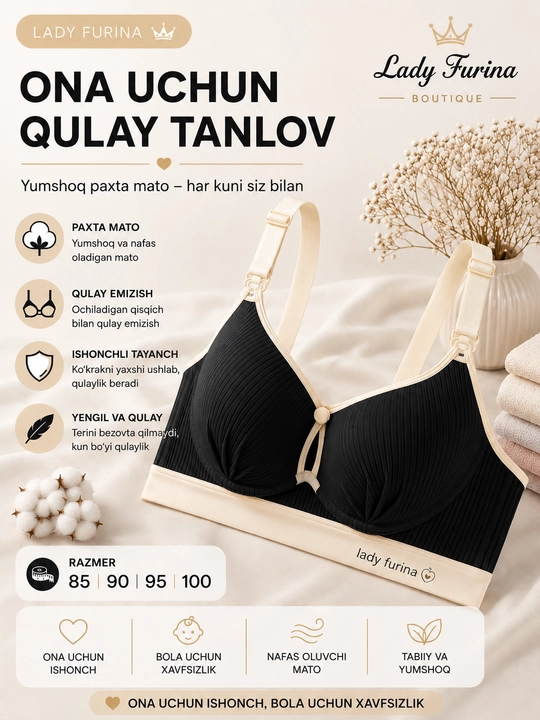 Lady Furina emizikli onalar uchun byustgalter, paxtali va qulay model - 