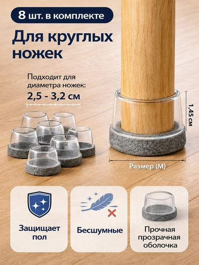 Защитные накладки для ножек стульев TPE с войлоком, антишумные, 8 шт — ADOKON-STULSHAFOF-CЕРМЕЛ
