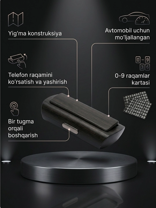 Avtoturargoh kartasi, mashinaga telefon raqami yozilgan tashrif qog‘ozi - 