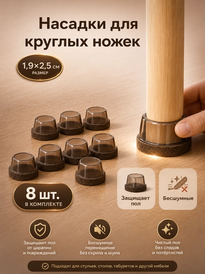 Защитные накладки для ножек стульев TPE с войлоком, антишумные, 8 шт — ADOKON-STULTAGLIK-ЧЕРНСТЕ