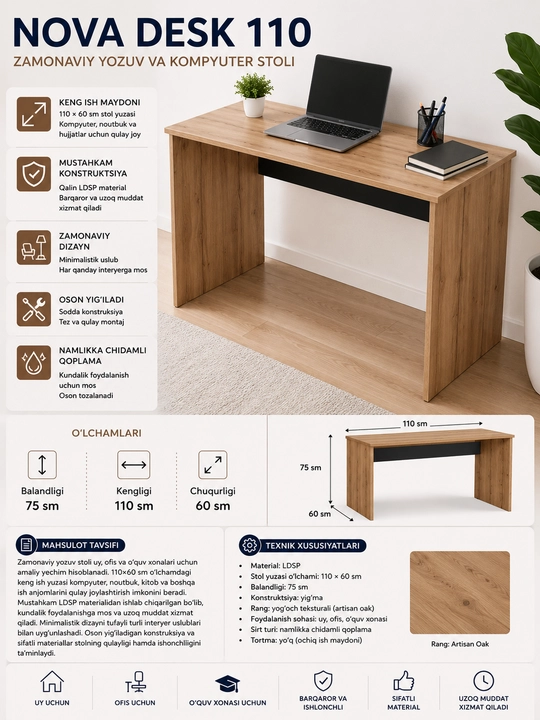 Nova Desk 110 – Современный письменный и компьютерный стол - 