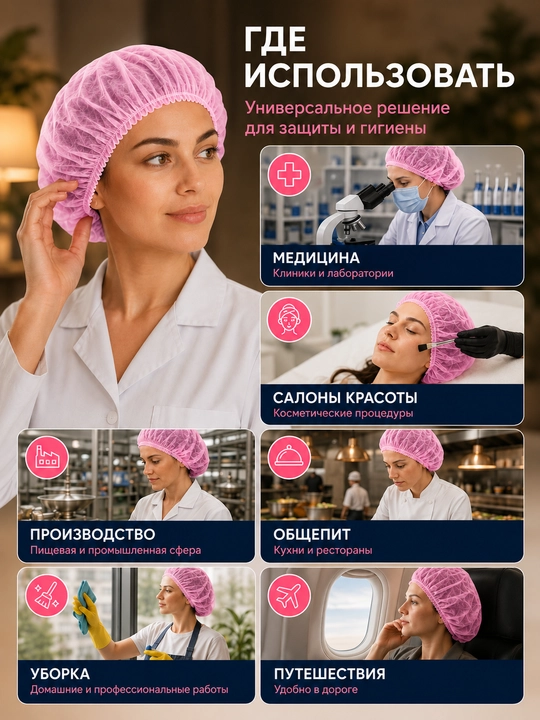 Одноразовые медицинские защитные шапочки «Шарлотта» — 50 шт
