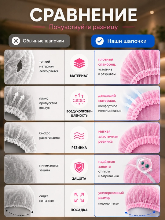 Одноразовые медицинские защитные шапочки «Шарлотта» — 50 шт