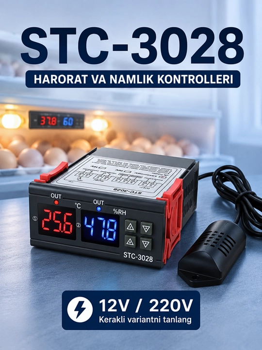 Контроллер температуры и влажности STC-3028, 12В/220В, датчик, 2 реле 10A - 