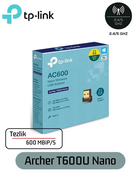 TP-Link Archer T600U Nano AC600 Nano, двухдиапазонный Wi-Fi USB-адаптер - 