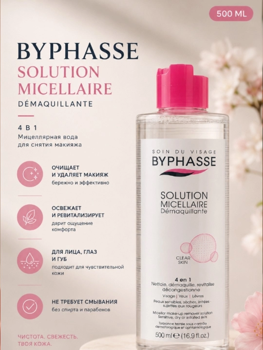 Byphasse Solution Micellaire Démaquillante 4 ta 1 da, 500 ml - 