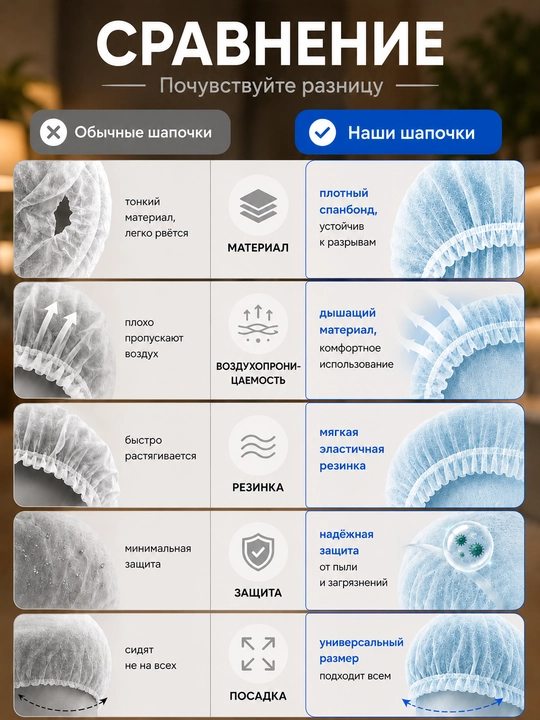 Одноразовые медицинские защитные шапочки «Шарлотта» — 50 шт