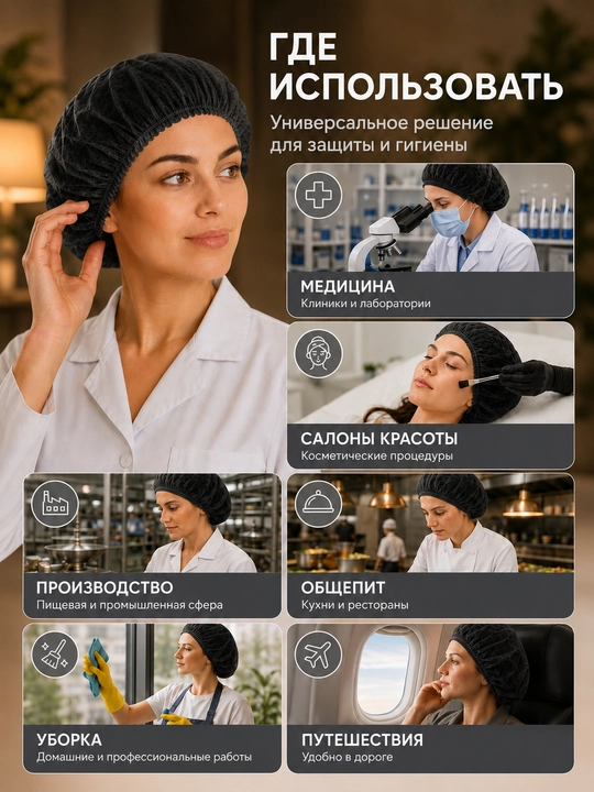 Одноразовые медицинские защитные шапочки «Шарлотта» — 50 шт