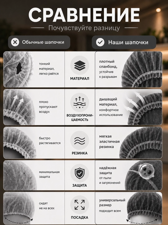 Одноразовые медицинские защитные шапочки «Шарлотта» — 50 шт