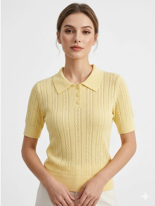 Поло, вязаная блузка -поло, желтая кофта - 