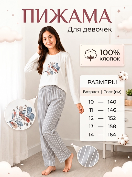 Qizlar uchun yumshoq va qulay pijama - 