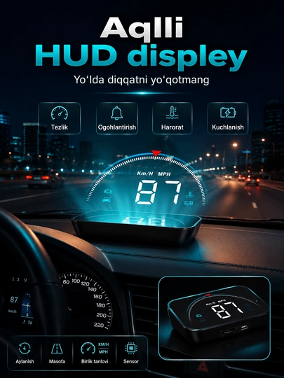 HEAD UP DISPLAY M8 OBD2, спидометр, датчик температуры, обороты двигателя — СOSMOS-HEADUP1-ЧЕРН