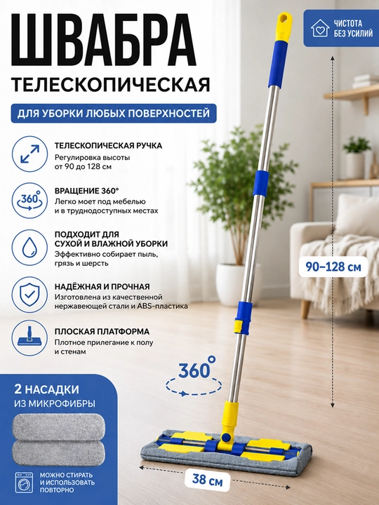 Universal shvabra, yassi shvabra, teleskopik shvabra, shvabra - 