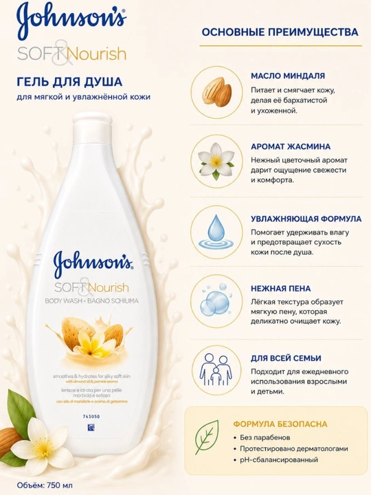 Johnson’s Soft & Nourish Гель для Душа