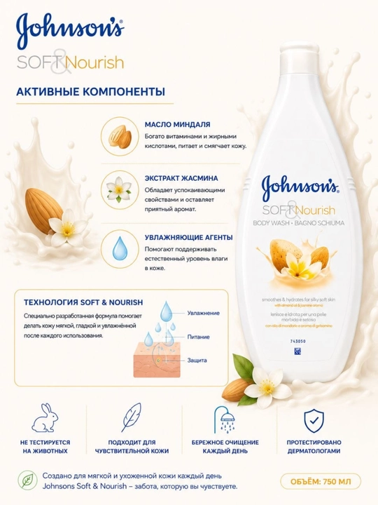 Johnson’s Soft & Nourish Гель для Душа