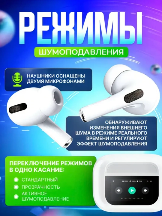 Simsiz quloqchinlar, displeyli, iPhone va Android Pods Pro 2 iOS uchun, sensorli ekrani