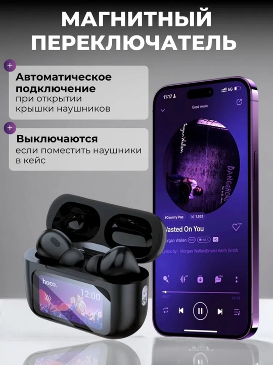 Simsiz quloqchinlar, displeyli, iPhone va Android Pods Pro 2 iOS uchun, sensorli ekrani