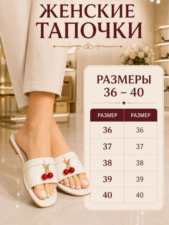 Ayollar uchun tapichkalar, o'lchami 36, 37, 38, 39, 40 ruscha - 