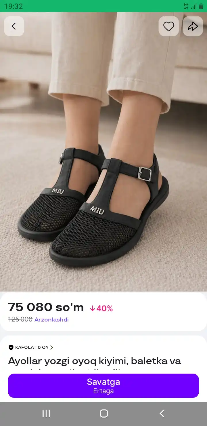 Ayollar yozgi oyoq kiyimi, baletka va sandal, yengil to‘rli tufli 1razmer kichik