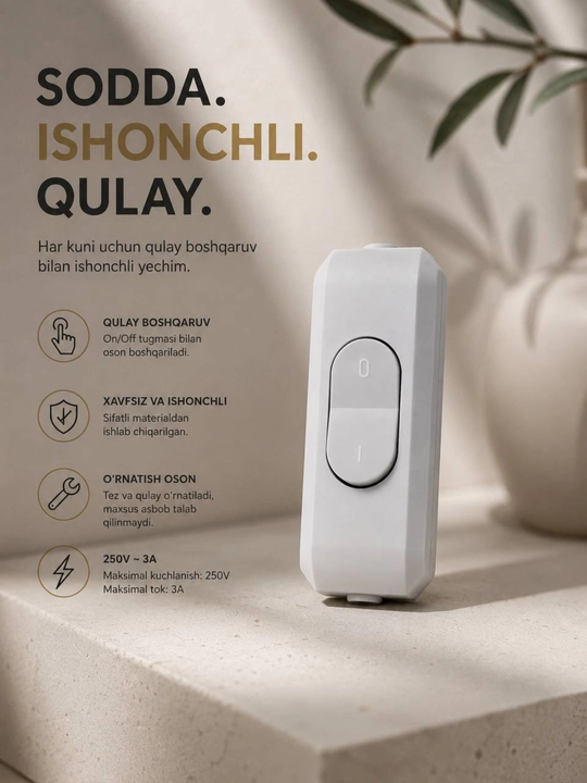 Inline Switch 250V 3A Kabel Uchun On Off Tugmali Kalit, Elektr Chiroq Va Qurilmalar Uchun