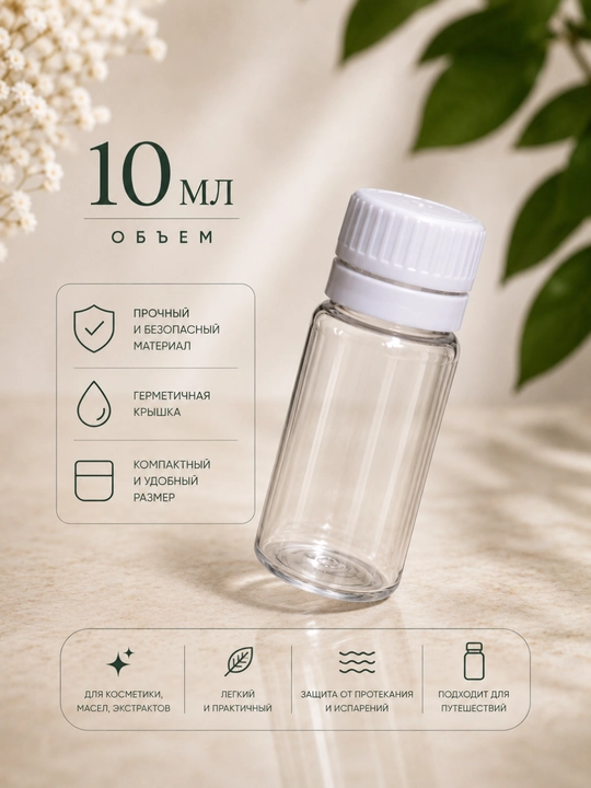 10 ml plastik flakon qopqoqli shaffof idish kosmetika moylar va namunalar uchun
