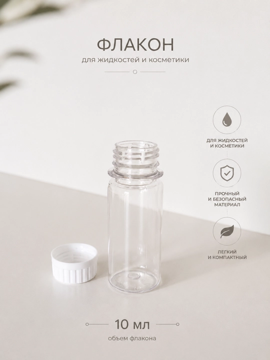 Shaffof 10 ml flakon vintli qopqoqli kichik tara kosmetika va suyuqlik saqlash uchun - 