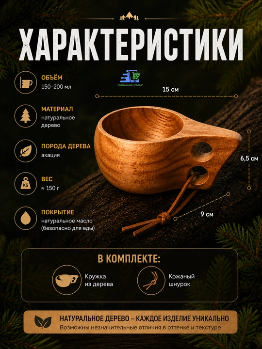Деревянная кружка Кукса для походов и рыбалки, туристическая кружка из дерева