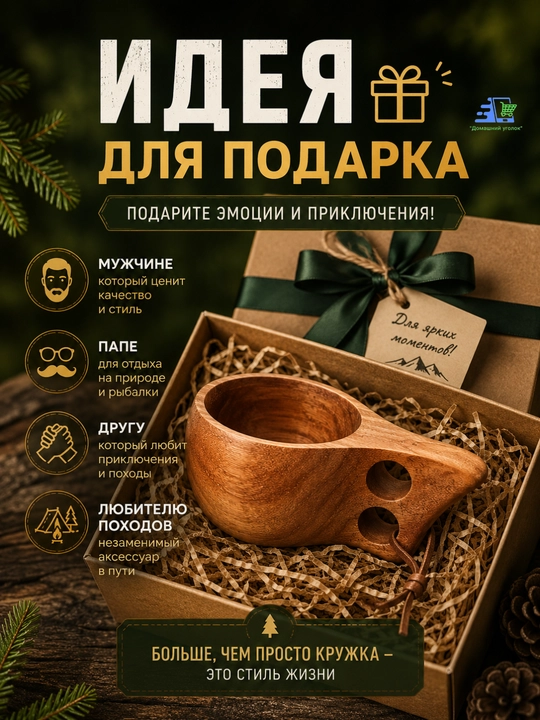 Деревянная кружка Кукса для походов и рыбалки, туристическая кружка из дерева