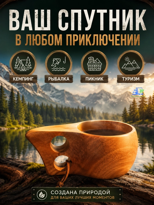 Деревянная кружка Кукса для походов и рыбалки, туристическая кружка из дерева