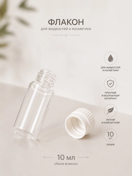 Shaffof 10 ml flakon vintli qopqoqli kichik tara kosmetika va suyuqlik saqlash uchun