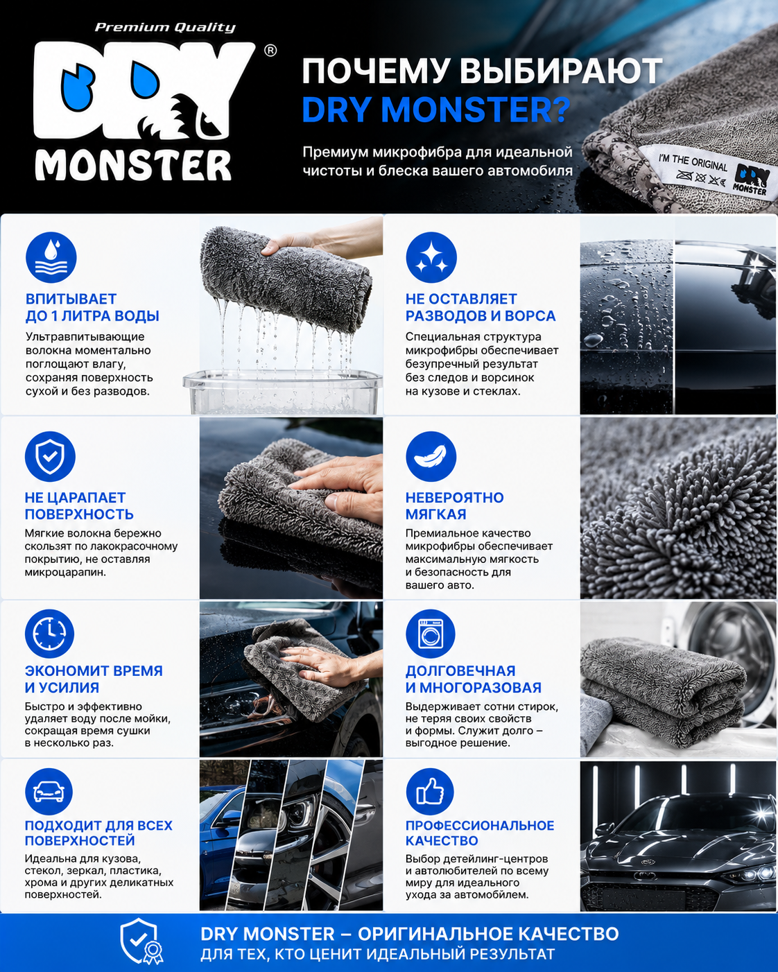 Dry Monster Original 50x60 см премиальная микрофибра для сушки автомобиля