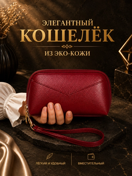 Ayollar uchun eko charm kosmetichka, klatch hamyon, qulay va sig‘imli sumka - 