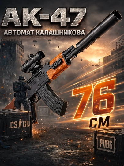 Орбиз автомат AK-47 с аккумулятором 76см прицелом, глушителем игрушечный бластер для детей - 