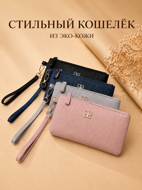 Ayollar uchun eko charm kosmetichka, klatch hamyon, qulay va sig‘imli sumka