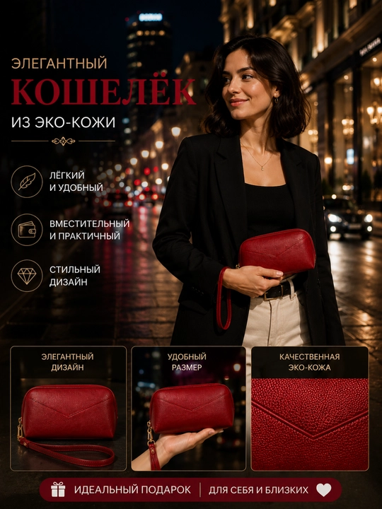Ayollar uchun eko charm kosmetichka, klatch hamyon, qulay va sig‘imli sumka