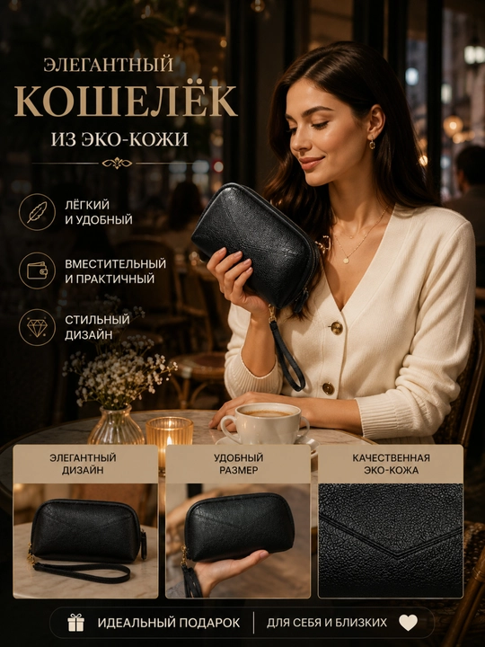 Ayollar uchun eko charm kosmetichka, klatch hamyon, qulay va sig‘imli sumka