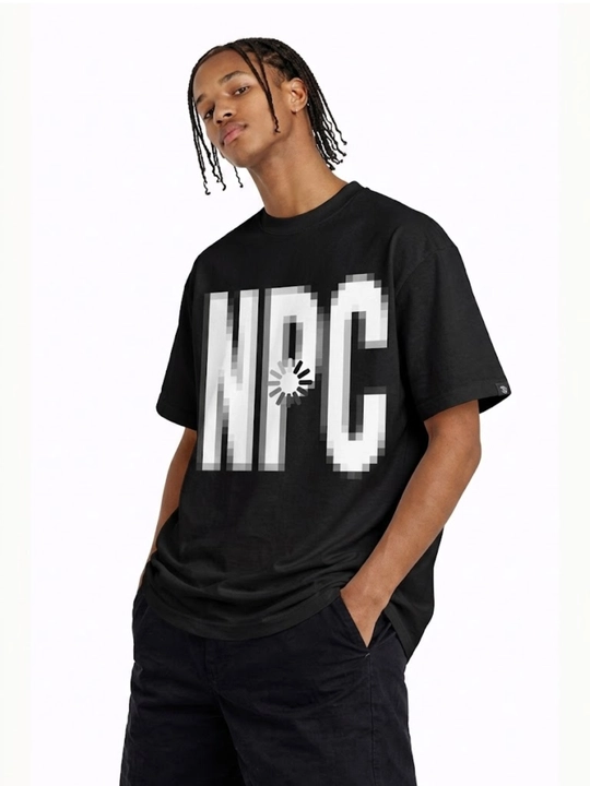 Futbolka oversize Y2K "NPC" printli, 100% paxta, glitch gaming streetwear, unisex