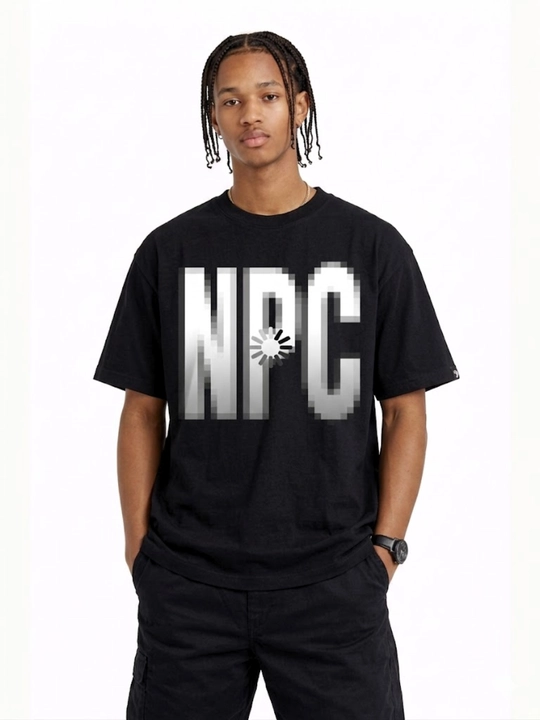 Futbolka oversize Y2K "NPC" printli, 100% paxta, glitch gaming streetwear, unisex