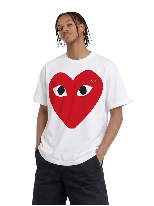 Y2K Comme des Garçons CDG oversayz futbolkasi, 100% paxta, brendli stritvir, uniseks