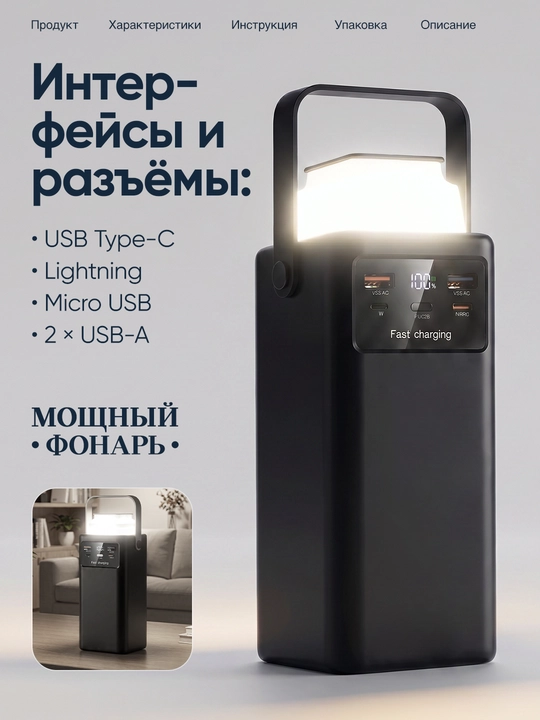 Tez zaryadlanuvchi tashqi akkumulyator, power bank 30000, 50000, 80000, 100000