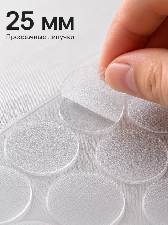 25 mm shaffof lipuchka, dumaloq o'z-o'zidan yopishuvchi Velcro nuqtalari, ikki tomonlama - 